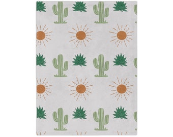 Boho Cactus Sun Velveteen Microfiber Blanket