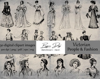 58 Viktorianische Zeichnungen - Mode PAKET - Digitale Clipart Bilder 300 DPI