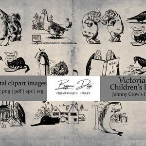 12 dibujos victorianos: animales extravagantes: imágenes prediseñadas digitales de 300 DPI