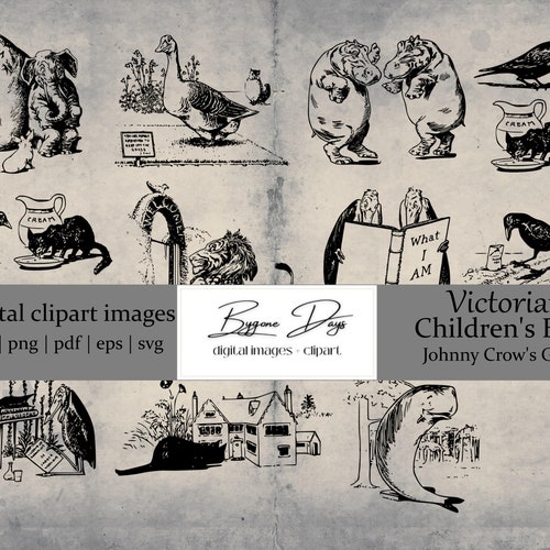 12 dessins victoriens - animaux fantaisistes - images clipart numériques 300 DPI