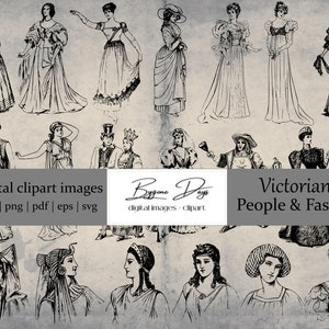 30 Victorian Drawings - People & Fashion - Digital Clipart Images - 300 DPI