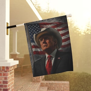 Patriotic flag Donald Trump in western attire Garden Banner, House Flag, Yard Art, Home Garden, USA Flag Decoration, 4th of July