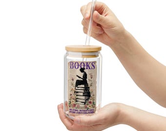 Book Lover Sipper Glass: Literary Girl Drinkware with Lid & Straw
