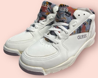 Zapatillas deportivas vintage Guess Athletic Graffiti para mujer, talla 8, blancas, RARAS, años 90, caña media-alta, con caja.