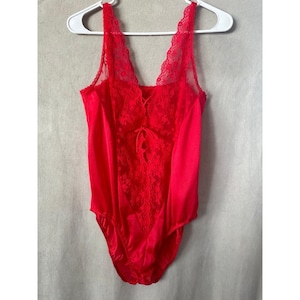 Vintage Red Lace Satin Bodysuit Lingerie Size small Teddy Lingerie 90s