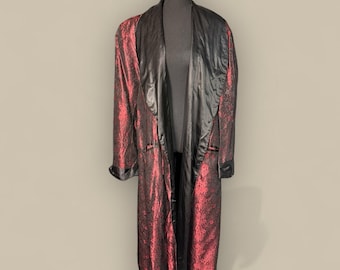 Vtg 50er Jahre Herren Smoking Jacke Robe Brokat Rot Schwarz Shift MCM Playboy Classy