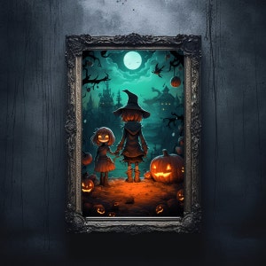 Printable Digital art design, Set of 2 Unique Spooky Transitional Halloween Decoration Wall Art