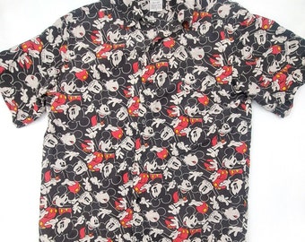 Vintage Disney Store Mickey Mouse Silk Bitton Up Shirt Men Small