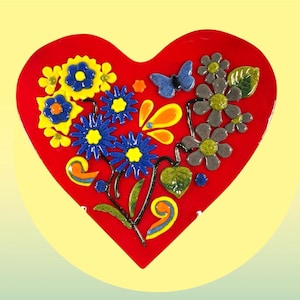 Hearts and Flowers - LARGE Fused Glass Hanging Art