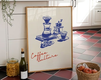 Retro Coffee Print, Vintage Coffee Poster, Food Print, Kitchen Decor, Cafe Art, Vintage Food Print, Italian Travel Decor, Aesthetic Decor