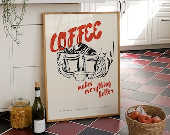 Retro Coffee Print, Vintage Coffee Poster, Food Print, Kitchen Decor, Cafe Art, Vintage Food Print, Italian Travel Decor, Aesthetic Decor