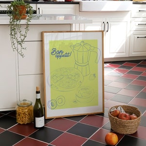 Breakfast Party Food Print, Retro Food Art, Vintage Kitchen Poster, Kitchen Decor, Food Illustration Art, Food Poster, Gift for Chef