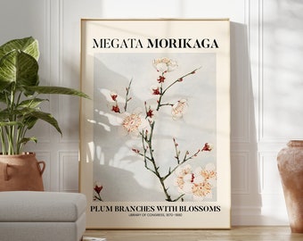 Japandi Floral Wall Art, Japanese Plum Blossoms (Minimalist Poster)