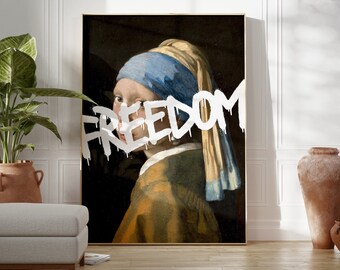 Freedom Graffiti Art Print: Vintage Vermeer Style Canvas