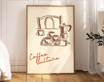 Retro Coffee Print, Vintage Coffee Poster, Food Print, Kitchen Decor, Cafe Art, Vintage Food Print, Italian Travel Decor, Aesthetic Decor