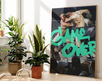 Art Poster Print: Vintage Floral with Urban Graffiti - Rustic Wall Decor