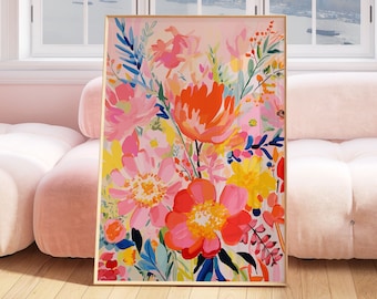 Boho Floral Wall Art Poster - Vibrant Botanical Flower Print