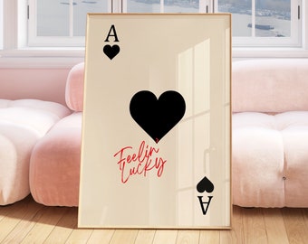 Ace of Hearts Print, Playing Card Poster, Trendy Retro Art, Bar Decor, Kitchen Print Gift, Kitchen Aesthetic Decor, Modern Home Gallery Wall