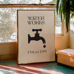 Waterworks Bathroom Print, Bathroom Decor, Bathroom Trendy Retro Art, Kitchen Print Gift, Kitchen Aesthetic Decor, Modern Home Gallery Wall