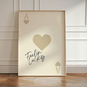 Aas van harten print, speelkaart poster, trendy retro kunst, bar decor, keuken print cadeau, keuken esthetische decor, moderne huis galerij muur