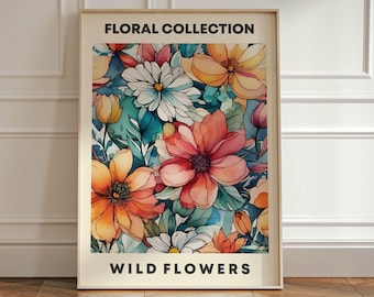 Floral Art Print Poster: Red and Green Botanical Design (Unframed)