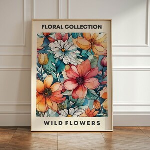 Pôster de impressão de arte floral, decoração de parede de flores, arte de parede botânica, pôster da natureza, ilustração de flores, decoração estética de casa vermelha e verde