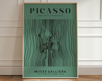 Picasso Art Print: Sage Green Abstract - Vintage Minimalist Style