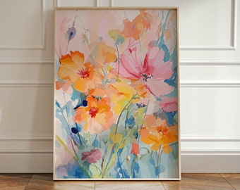 Flower Art Poster: Vintage Botanical Design - Monochrome Beige