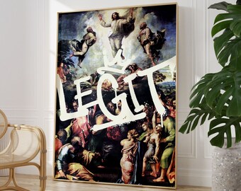 Art Poster Print: Vintage Oil Painting - Urban Floral Graffiti
