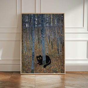 Gustav Klimt Cat Print, Blue Exhibition Cat Poster, Black Cat Art, Funny Cat Painting Print, Funny Gift for her, Famous Artist Home Decor