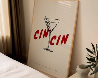 Cin Cin Cocktail Poster: Retro Martini Print for Kitchen Decor