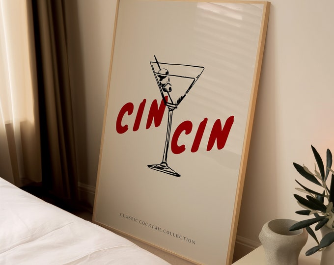 Cin Cin Cocktail Poster: Retro Martini Print for Kitchen Decor