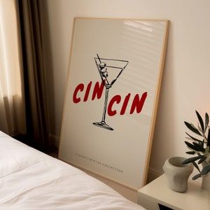 Trendy Cin Cin Poster, Cheers Print, Cocktail Print, Martini Poster Print, Trendy Poster Gift, Retro Art, Kitchen Print, Modern Boho Decor