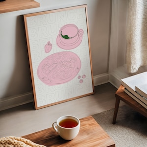 Pink & Beige Breakfast Brunch Poster, Kitchen Wall Art Decor, Aesthetic Wall Art, Apartment Wall Art, Trendy Kitchen Print,Modern Boho Decor