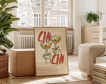Trendy Cin Cin Poster, Cheers Print, Cocktail Print, Martini Poster Print, Trendy Poster Gift, Retro Art, Kitchen Print, Modern Boho Decor