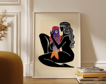 Einzigartiger Matisse Picasso-Stil Poster-Druck, Trendige Beige Retro Kunst, Bar-Dekor, Küchen-Druck Geschenk, ästhetisches modernes Haus