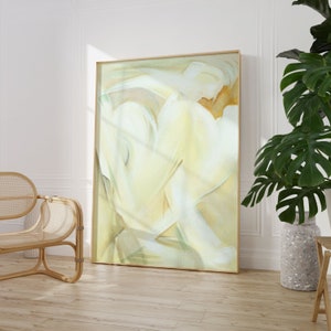 Neutral Abstract Wall Art, Acrylic Exhibition Painting Print, Abstract Art Objects Green Beige, Pastel Living Room Decor, Bedroom Home Gift