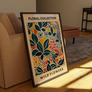 Pôster de impressão de arte floral, decoração de parede de flores, arte de parede botânica, pôster da natureza, ilustração de flores, decoração de casa boho moderna, presente para ela