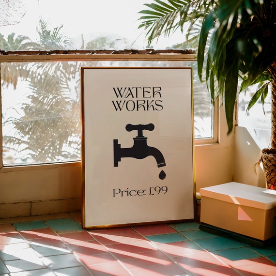 Waterworks Bathroom Print: Retro Style Wall Art