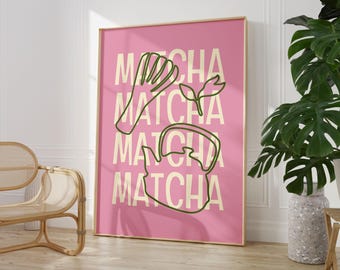 Japanse matcha muurkunstprint, minimalistische groene thee illustratie (decor keuken)