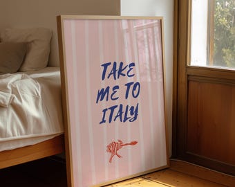 Take Me to Italy Wall Art Print, Italian Pasta Quote Poster, Vintage Kitchen Decor