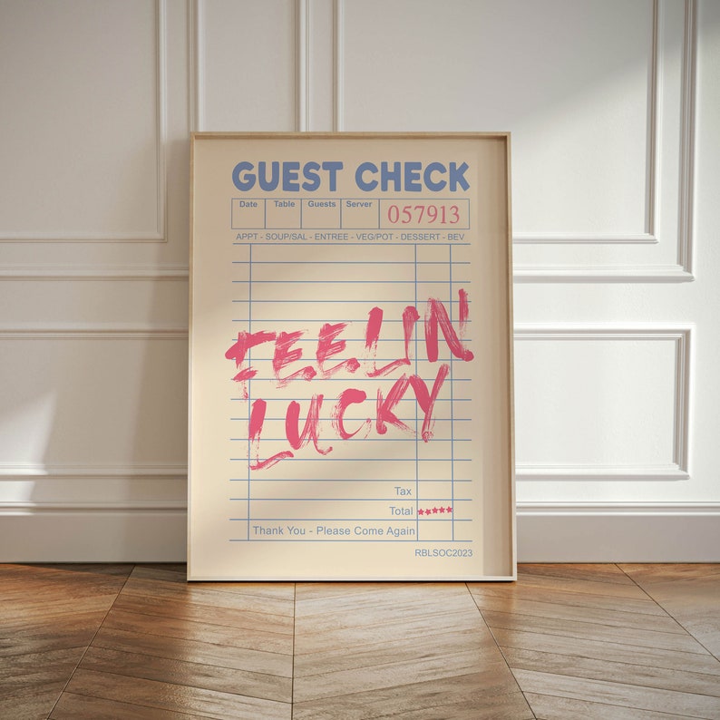 Trendy Retro Wall Art Print, Guest Check Poster, Bar Decor, Kitchen Cream Print Gift, Aesthetic Kitchen Decor, Modern Home Gallery Wall