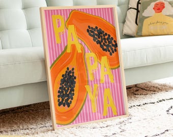 Papaya Wall Art Print - Colorful Tropical Fruit for Kitchen or Dining