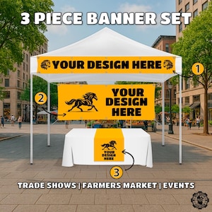 3-Piece Custom Craft Show Banner Set - Tent top Banner, Table Runner, Backdrop | Personalized Booth Display | Starter Set