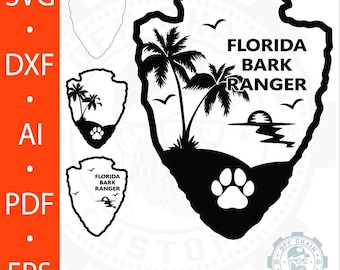 Florida Bark Ranger – Archivo digital de corte láser en capas / SVG, DXF, AI, EPS, PDF / Emblema de punta de flecha para Cricut, Glowforge, CNC y proyectos láser