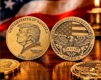 Moneda del 250.º aniversario de Trump (1776-2026): regalo coleccionable conmemorativo patriótico grabado en latón macizo.