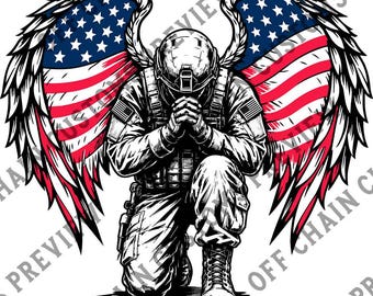 Alas de ángel de soldado PNG, diseño militar patriótico, sublimación de la bandera estadounidense (descarga digital)