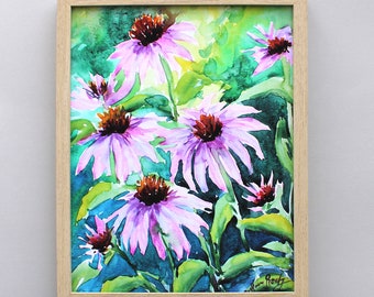 Purple Echinacea Watercolor Print, Coneflower Art Print