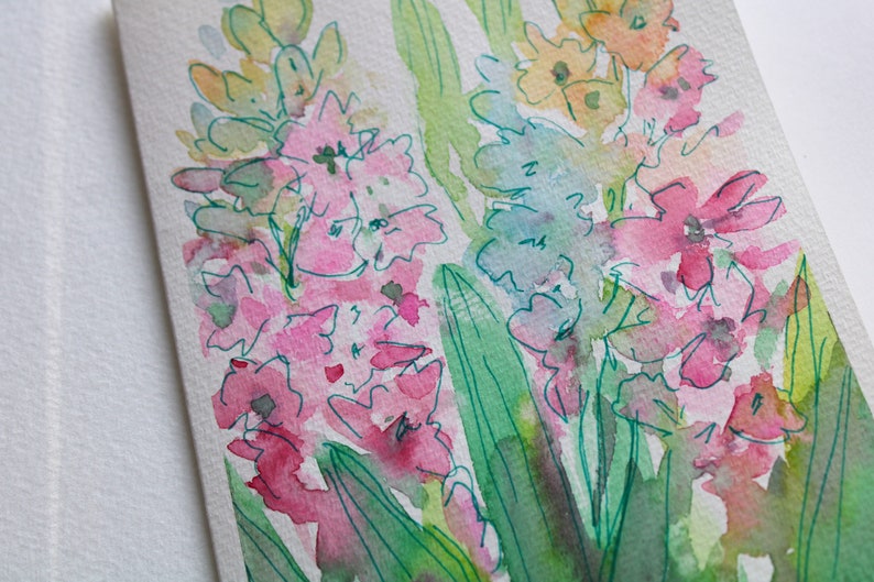 Hand Painted Watercolor Greeting Card Hyacinth Flowers - Etsy