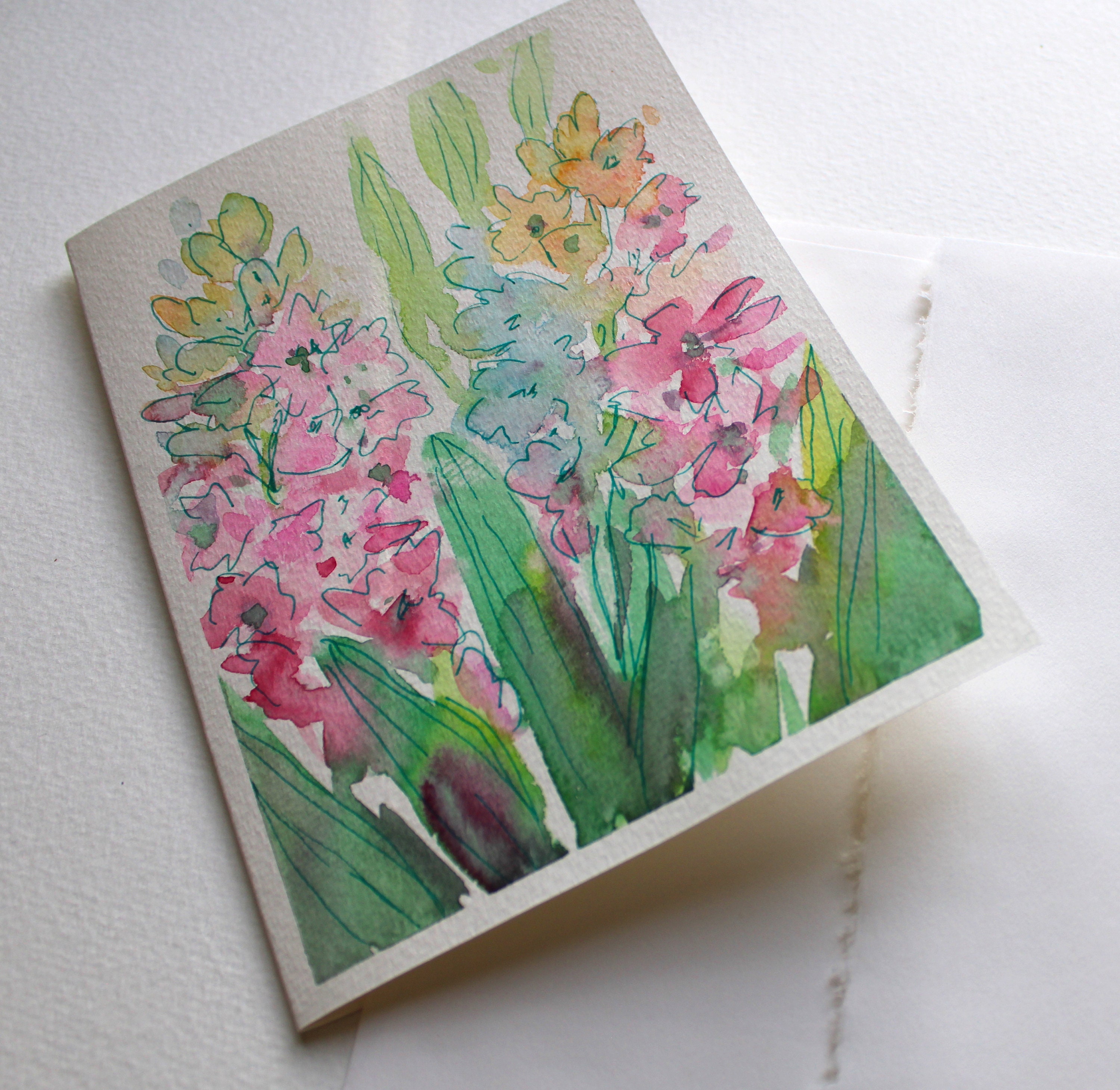 Hand Painted Watercolor Greeting Card Hyacinth Flowers - Etsy